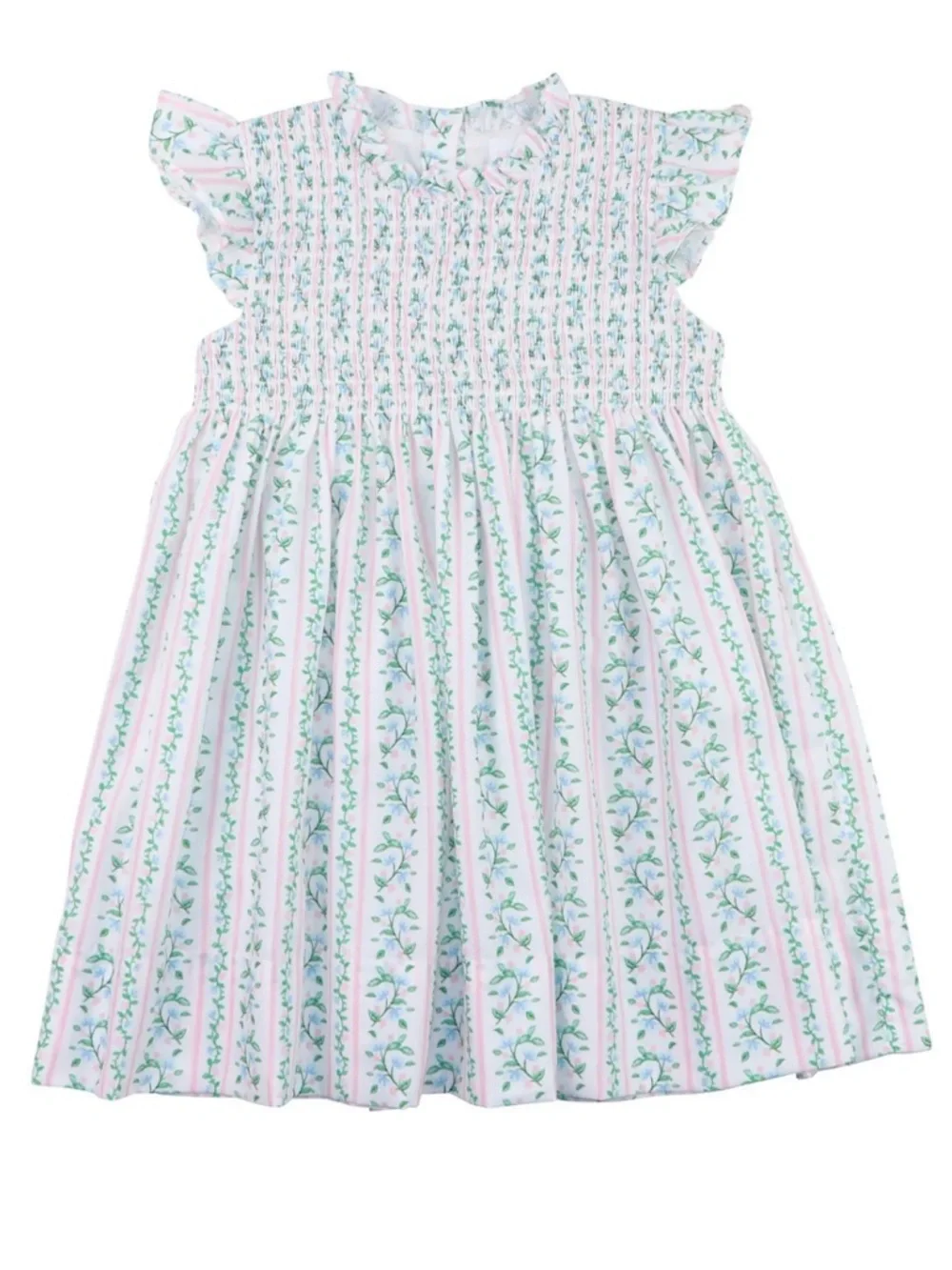 Cecil and Lou Green And Pink Floral Vines Smocked Dress Sibling Matching 3T & 8